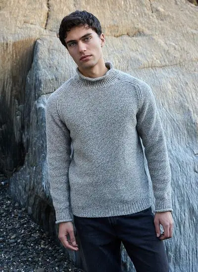 Fisherman Cashmere Seed Stitch Roll Neck Sweater